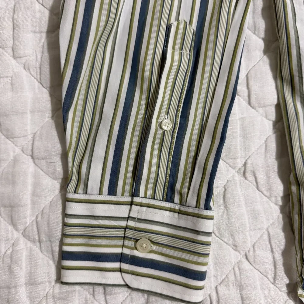 J.Crew L White Multicolor Striped Button Up Shirt Preppy Coastal
